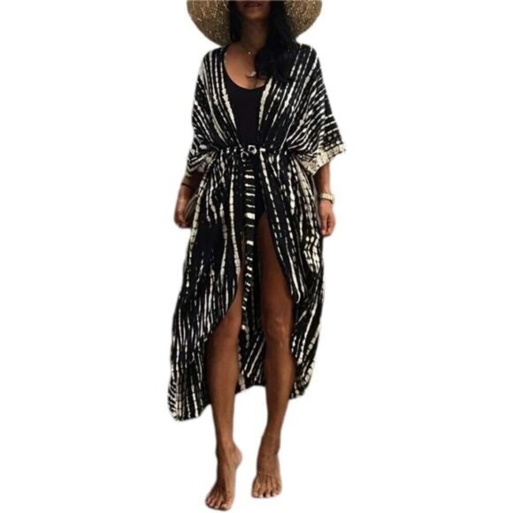 Stylish Tie‎ Dye Open Front Long Kimono Swimsuit Cover up for Women